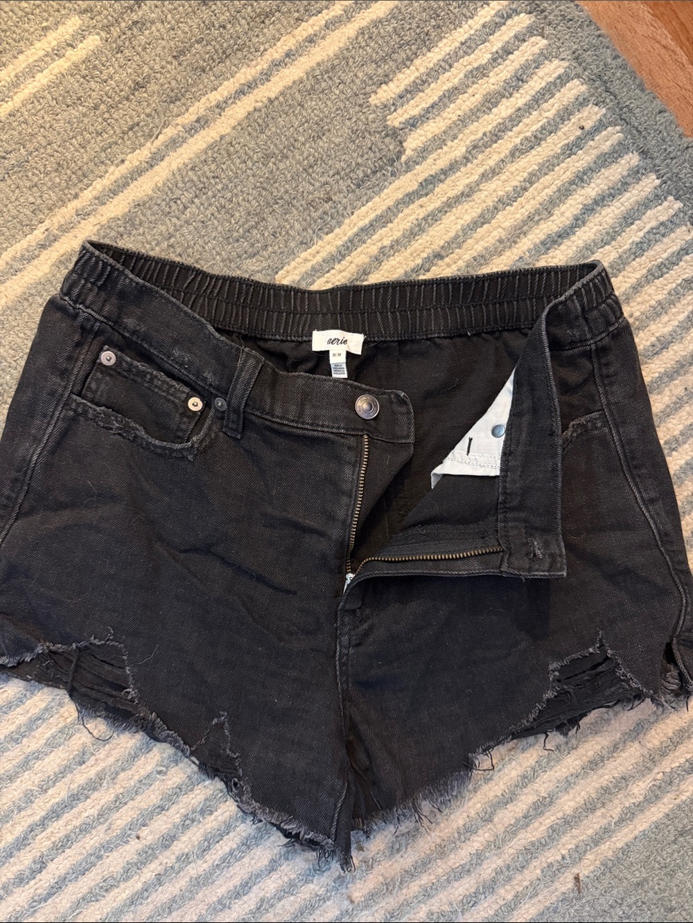 aerie Black Distressed Denim Cutoff Shorts
